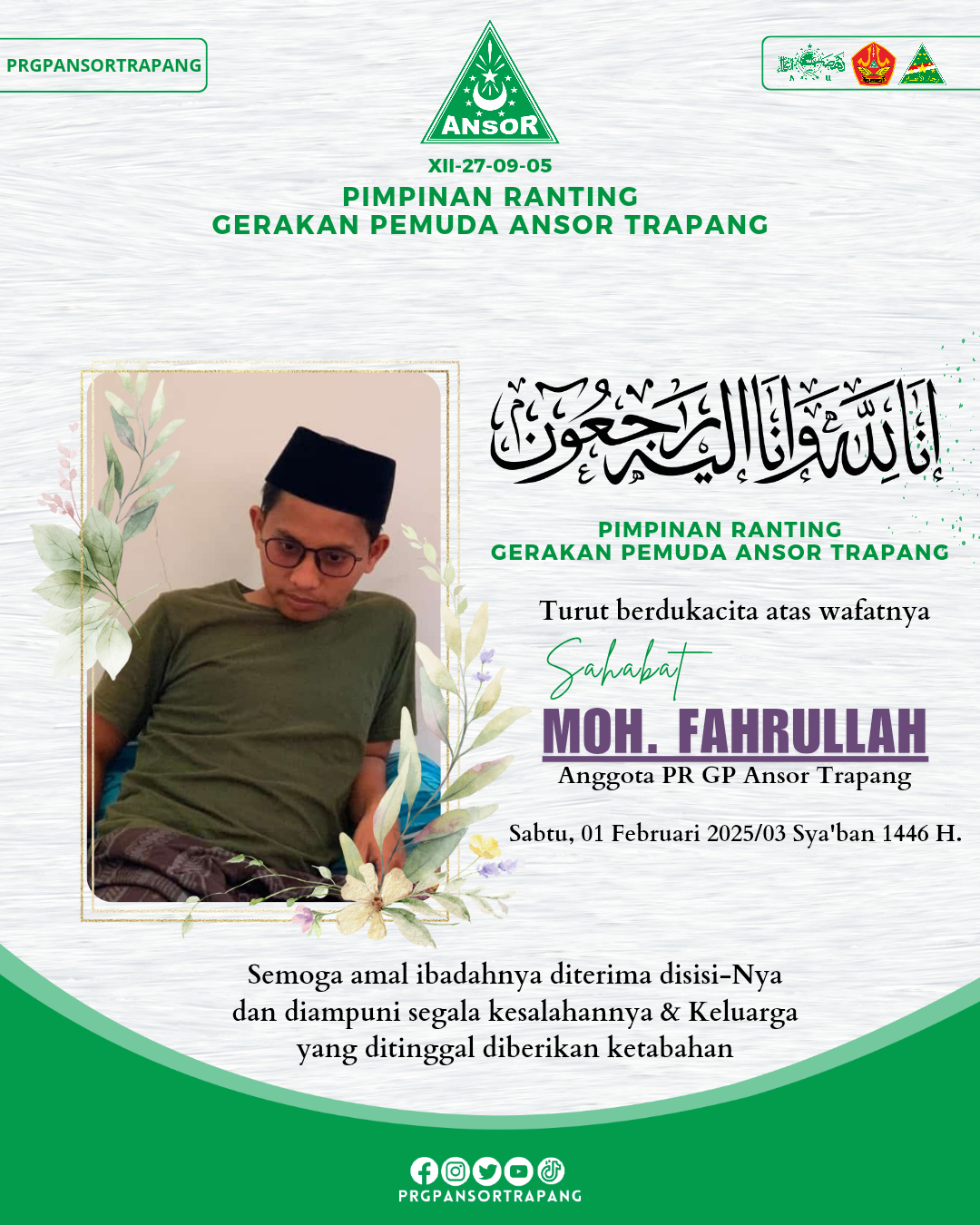 Innalillahi wa Inna Ilaihi Raji’un: Kader Ansor Trapang, Moh. Fahrullah, Berpulang ke Rahmatullah